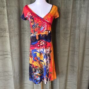 Save The Queen Colorful V-Neck  Dress, S